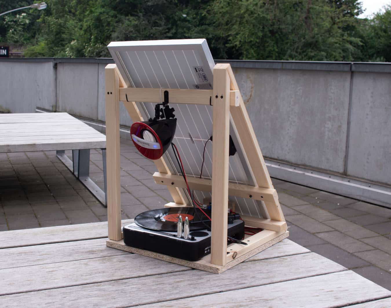 Solar-powered vinyl player during a workshop